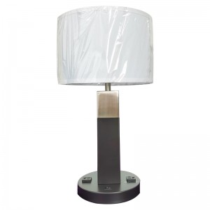 Dwa tony czarne i szczotkowanenikielowe lampa stołowa z przełącznikiem rockera ON/off i dwoma wygodnymi punktami sprzedaży w pokoju gościowym